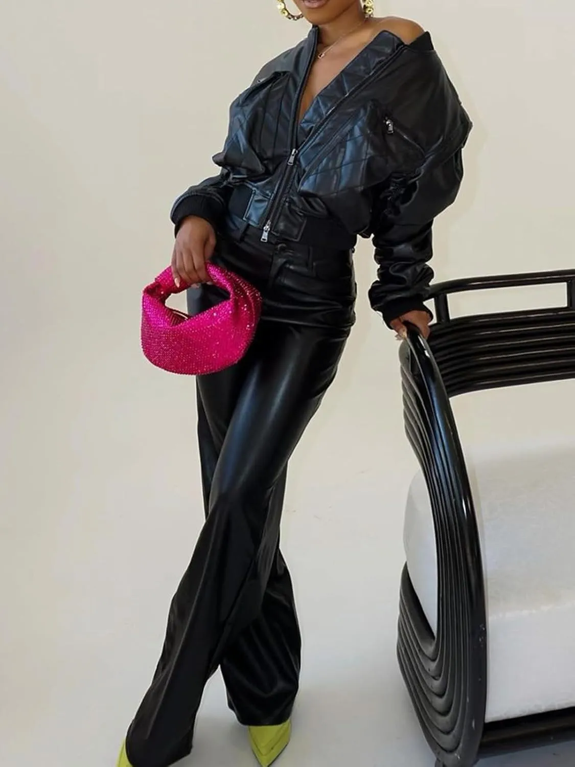 hibshaby Faux Leather Pants for Women High Waisted Straight Leg Long Pants