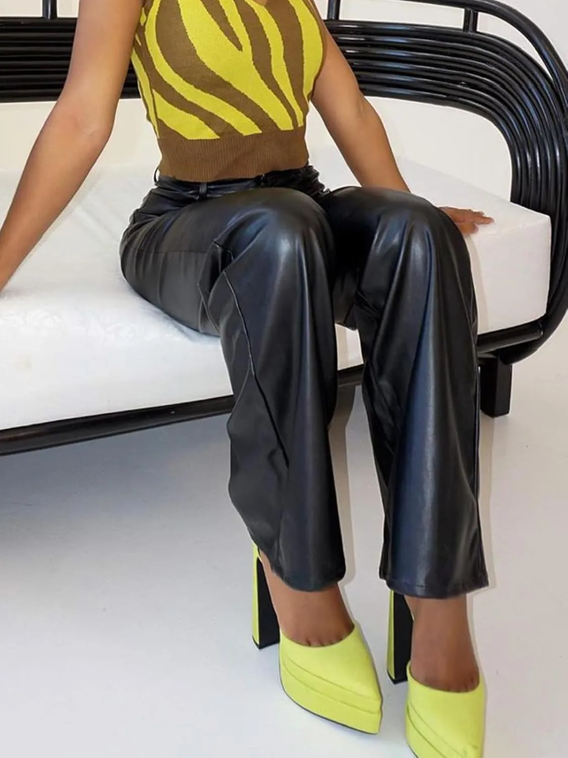 hibshaby Faux Leather Pants for Women High Waisted Straight Leg Long Pants