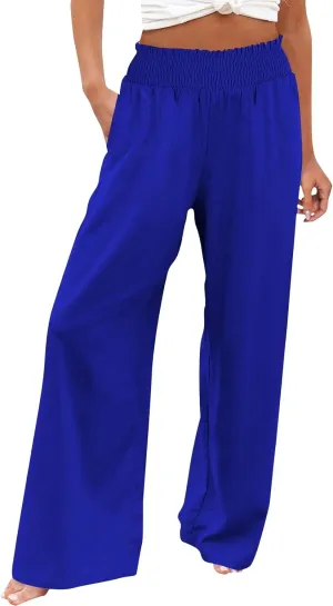 High Waisted Palazzo Pants for Women Cotton-Linen Wide Leg Loose Fit Long Lounge Pant Summer Casual Trousers