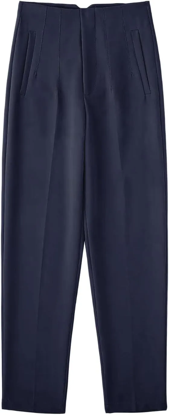 High Waisted Wide Leg Office Work Dress Pants for Women Business Casual Pull on Straight Leg Slacks Trousers Pockets