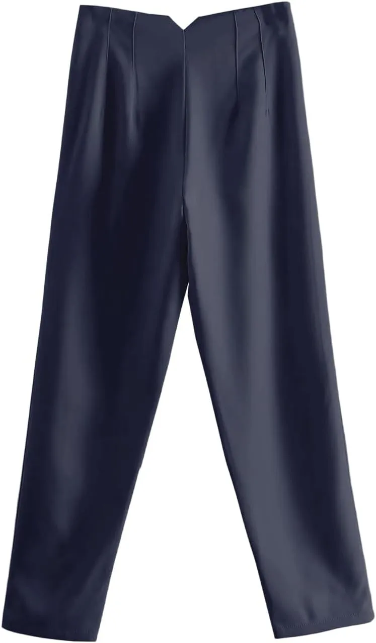 High Waisted Wide Leg Office Work Dress Pants for Women Business Casual Pull on Straight Leg Slacks Trousers Pockets