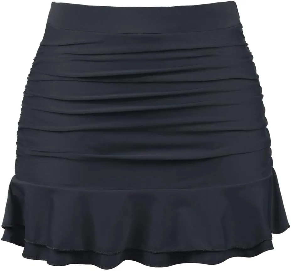 Hilor Women's Shirred Ruffle Swim Skirt Tummy Control Skirted Bikini Bottoms High Waisted Swim Bottom
