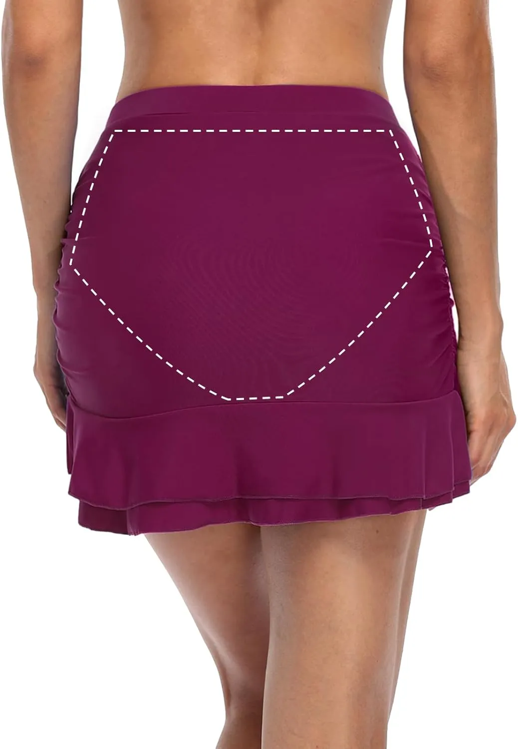 Hilor Women's Shirred Ruffle Swim Skirt Tummy Control Skirted Bikini Bottoms High Waisted Swim Bottom