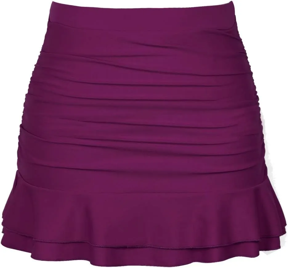 Hilor Women's Shirred Ruffle Swim Skirt Tummy Control Skirted Bikini Bottoms High Waisted Swim Bottom