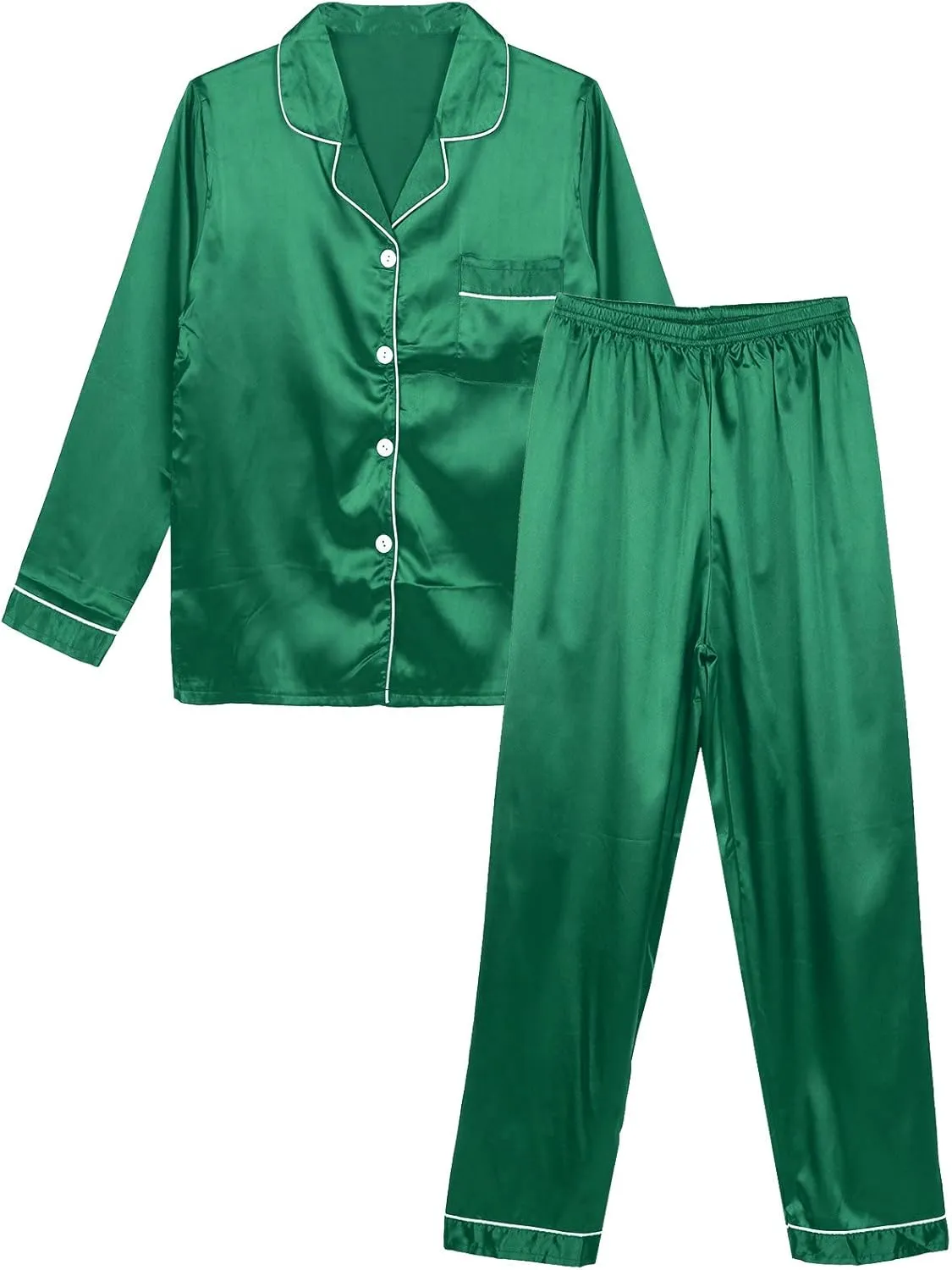 iiniim Women Satin Pajama Set Long Sleeve Sleep Shirt and Pajama Pants Pj Set Loungewear Sleepwear