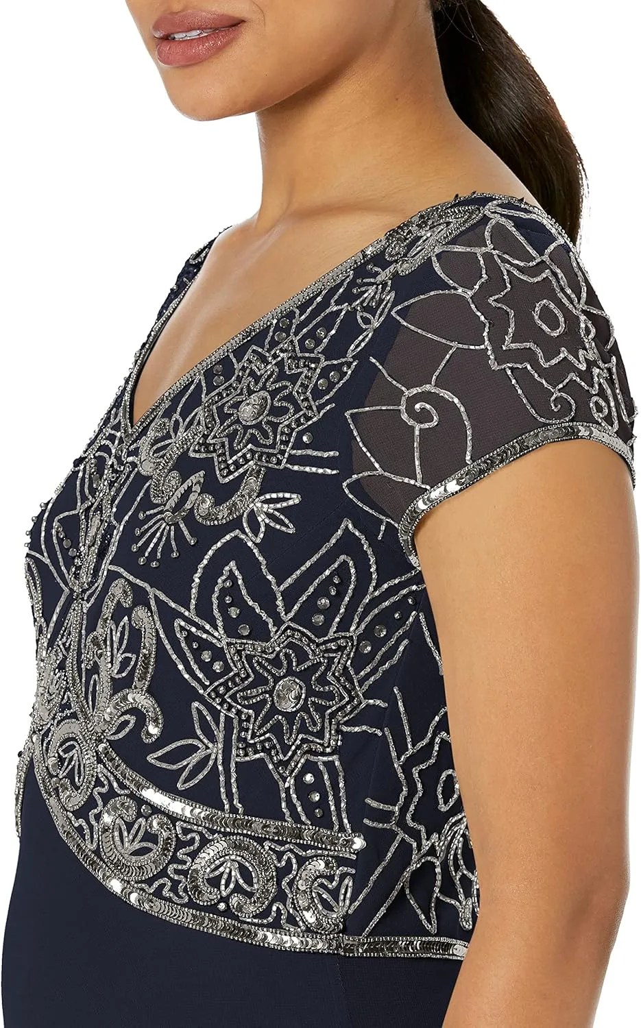 J Kara Women's Cap V-Neck Beaded Dress