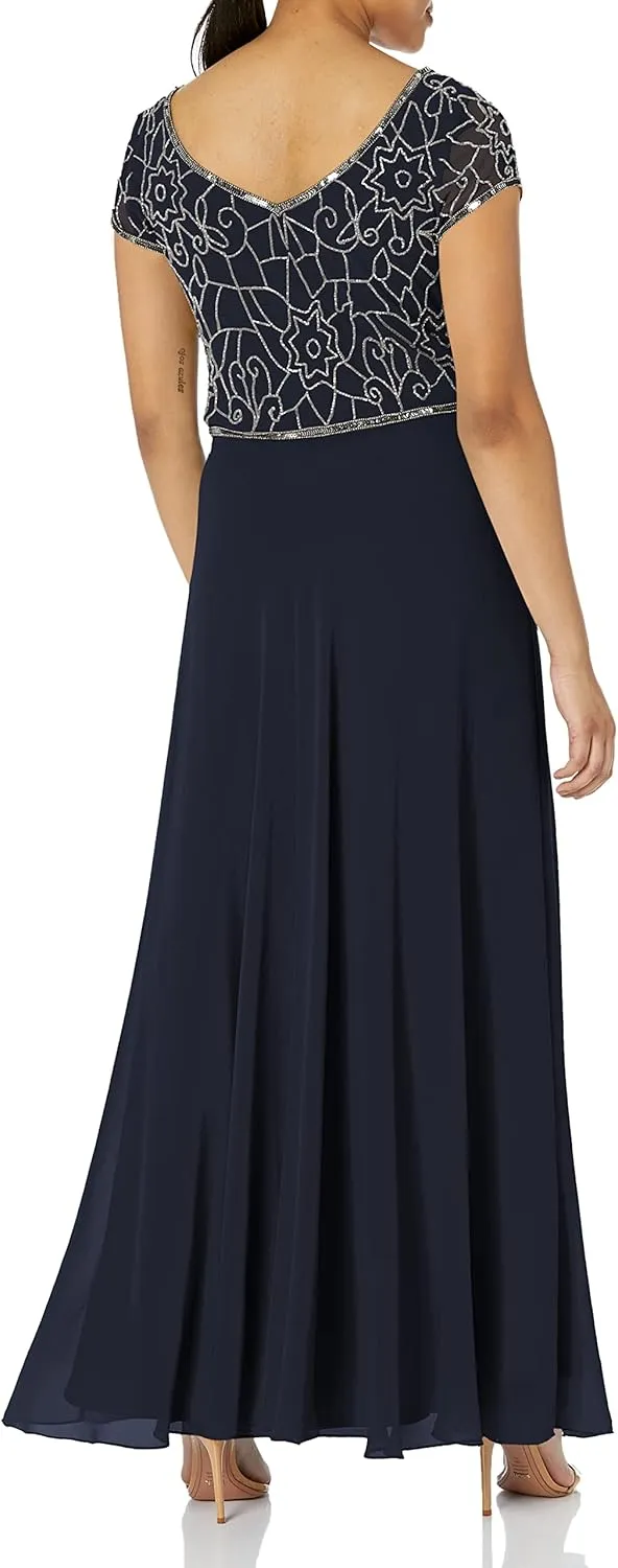 J Kara Women's Cap V-Neck Beaded Dress
