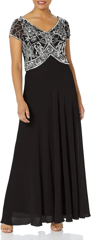 J Kara Women's Cap V-Neck Beaded Dress