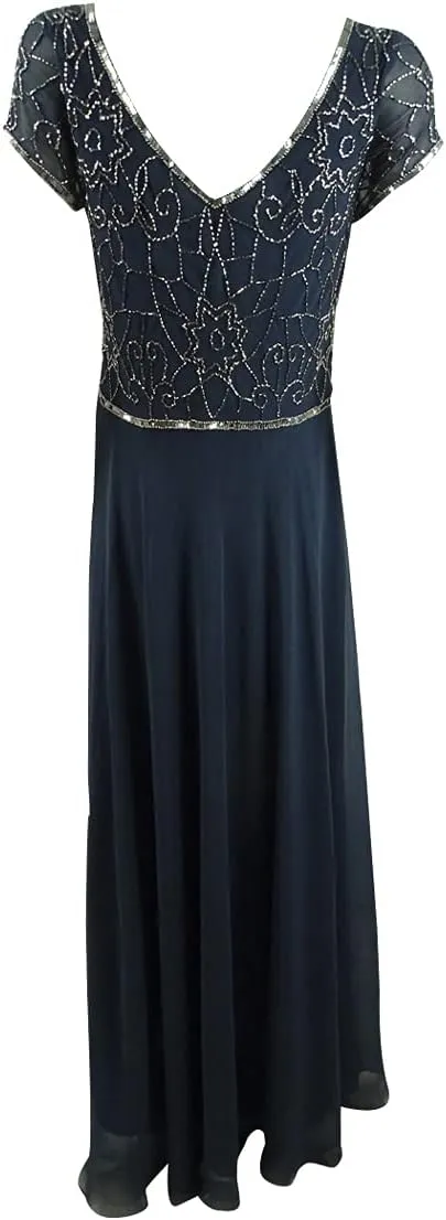 J Kara Women's Cap V-Neck Beaded Dress