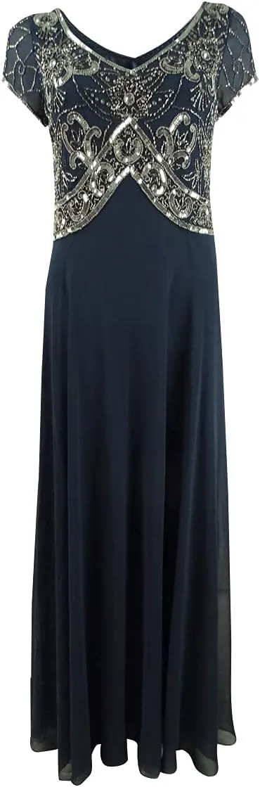 J Kara Women's Cap V-Neck Beaded Dress