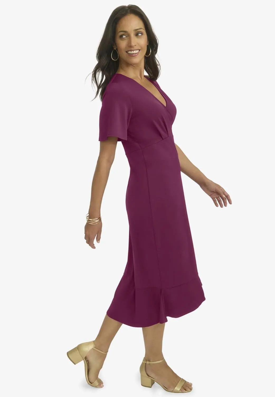 Jessica London Women's Plus Size Flounce Hem Midi Dress