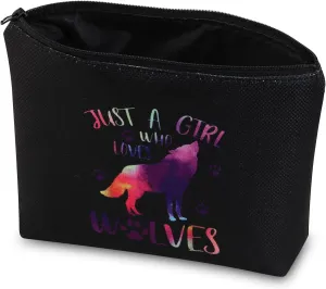 JNIAP Howling Wolf Gift Wolf Lover Gift Loves Wolves Makeup Bag Cosmetic Zipper Pouch Travel Toiletry Bag (wolf bag-black)