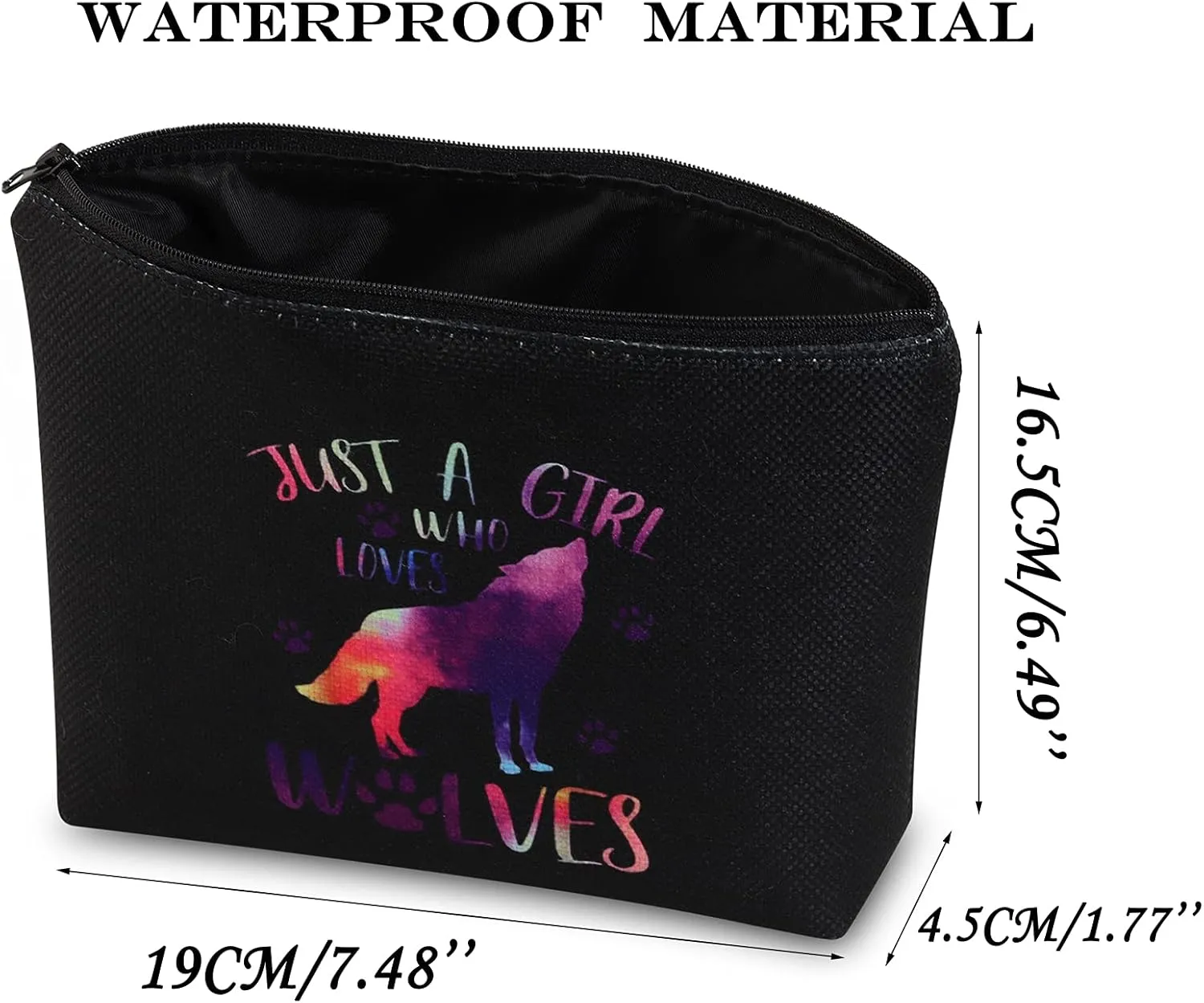 JNIAP Howling Wolf Gift Wolf Lover Gift Loves Wolves Makeup Bag Cosmetic Zipper Pouch Travel Toiletry Bag (wolf bag-black)