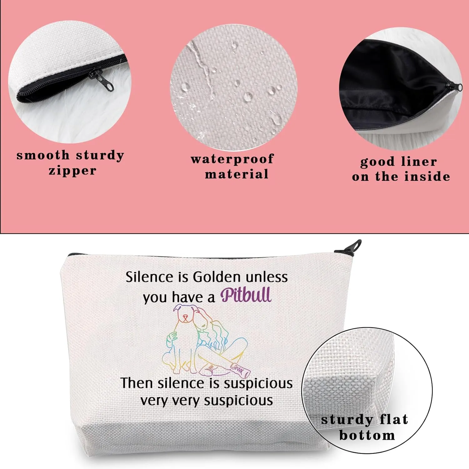 JNIAP Pitbull Cosmetic Bag - Gift For Pitbull Lovers - Makeup Pouch - Silence Is Golden
