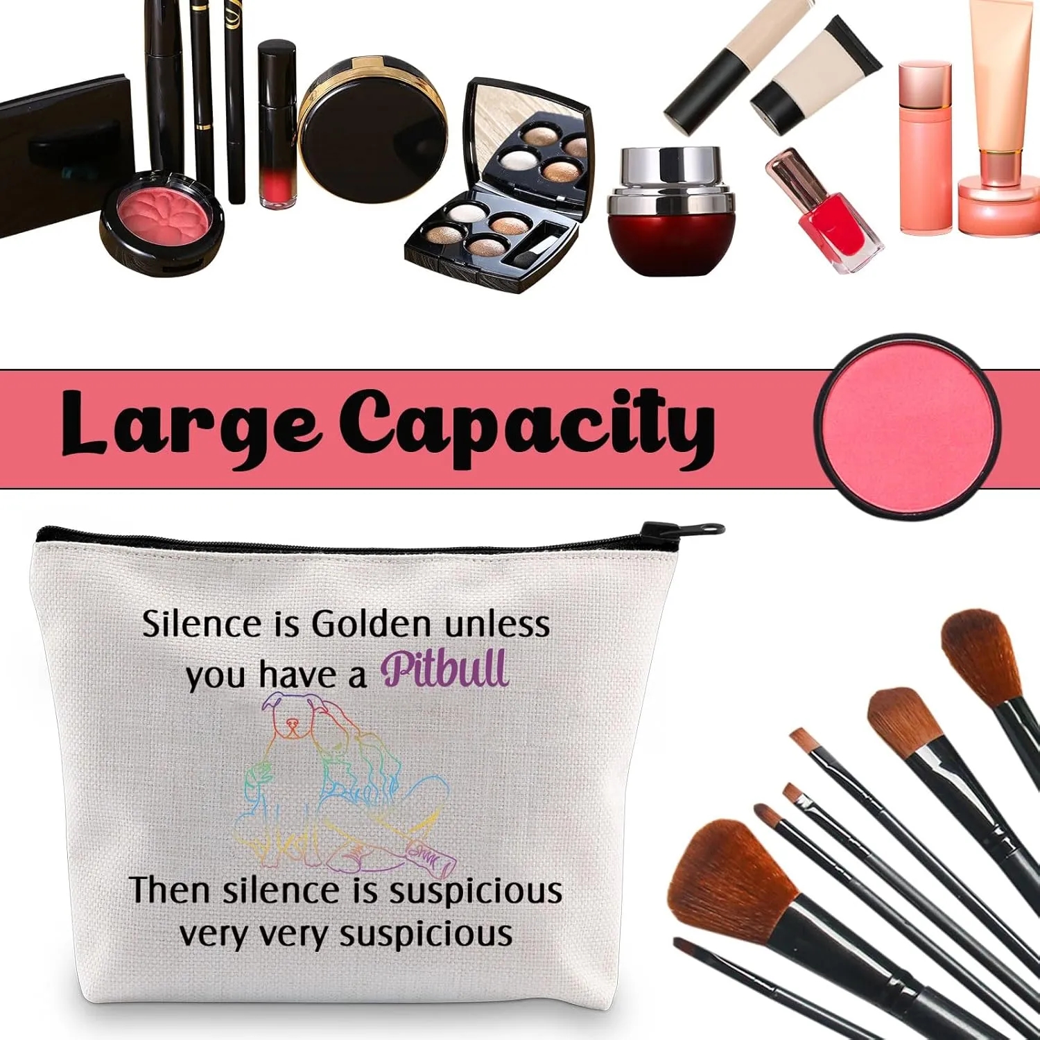 JNIAP Pitbull Cosmetic Bag - Gift For Pitbull Lovers - Makeup Pouch - Silence Is Golden