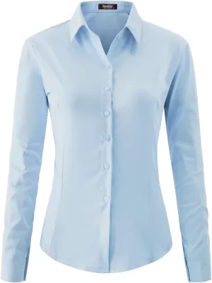 jonivey Womens Long Sleeve Button Down Stretch Dress Shirt Soft Wrinkle Free Work Casual Business Office Blouse