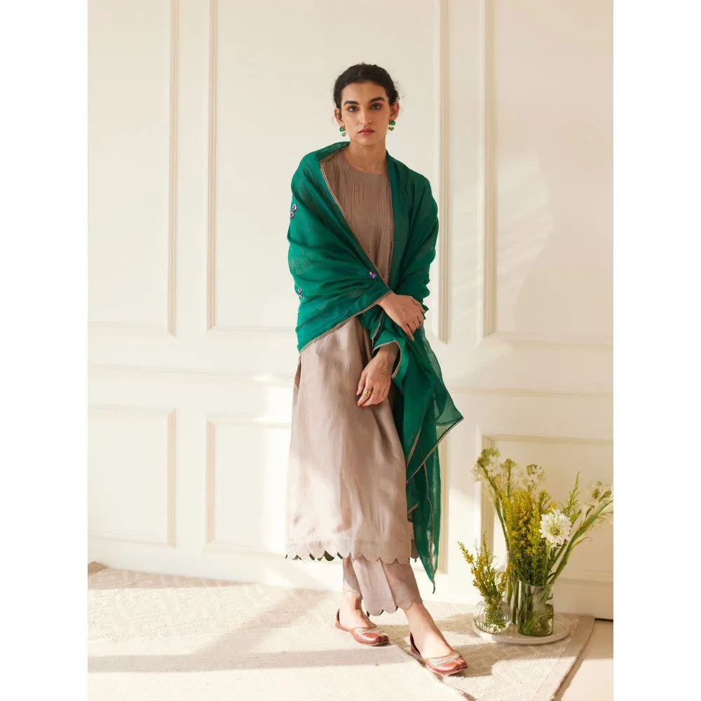 Juanita Grey Habutai Silk Kurta & Pant with Dupatta (Set of 3)