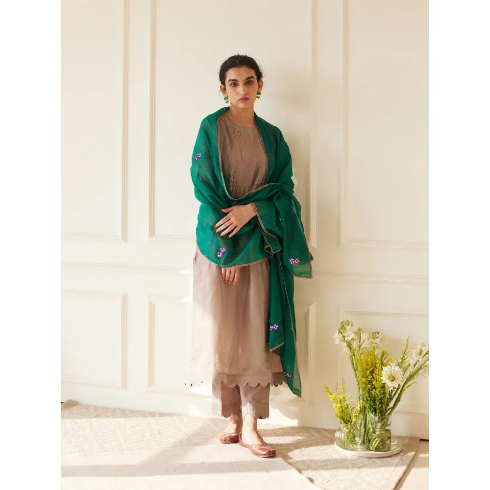Juanita Grey Habutai Silk Kurta & Pant with Dupatta (Set of 3)