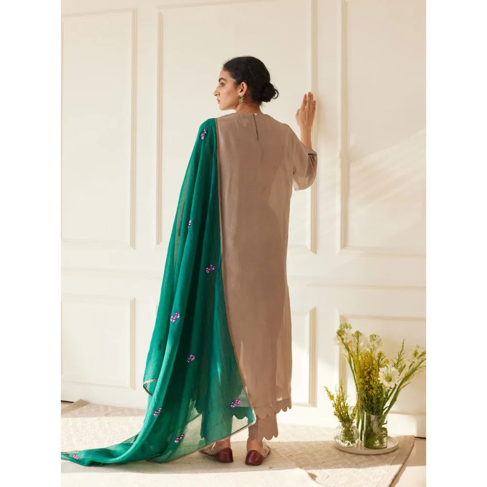 Juanita Grey Habutai Silk Kurta & Pant with Dupatta (Set of 3)