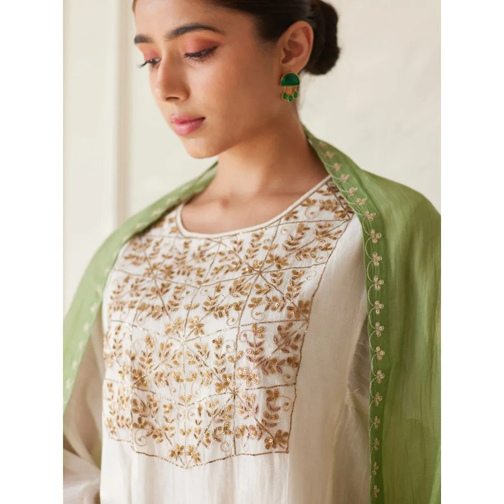 Juanita Ivory Handwoven Chanderi Kurta & Pant with Dupatta (Set of 3)