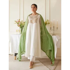 Juanita Ivory Handwoven Chanderi Kurta & Pant with Dupatta (Set of 3)