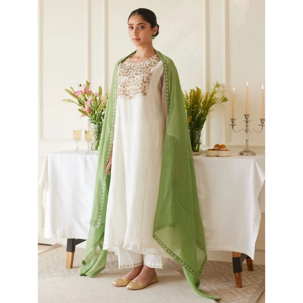 Juanita Ivory Handwoven Chanderi Kurta & Pant with Dupatta (Set of 3)