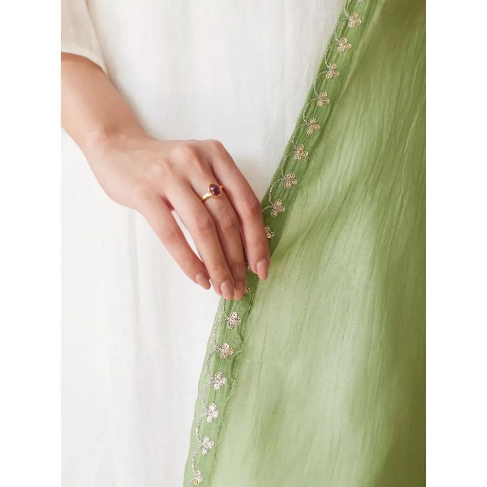 Juanita Ivory Handwoven Chanderi Kurta & Pant with Dupatta (Set of 3)