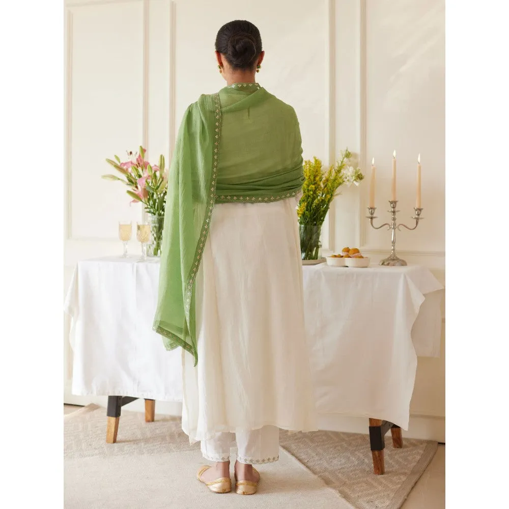 Juanita Ivory Handwoven Chanderi Kurta & Pant with Dupatta (Set of 3)