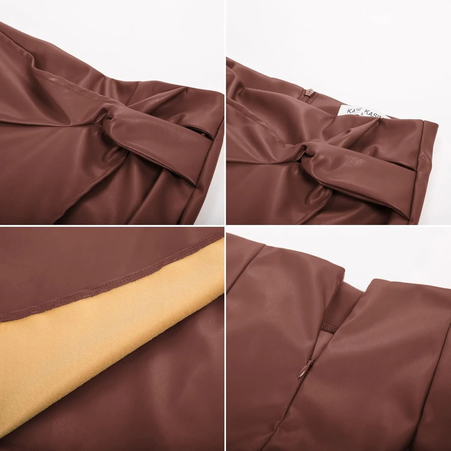 Kate Kasin Women's Faux Leather High Waist Wrap Knit Bodycon Midi Skirt for Business Casual Pencil Skirt