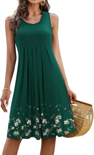 KILIG Womens Summer Dresses 2025 Casual Pleated Floral A-line Tank Sundress Beach Vacation Cruise Outfits