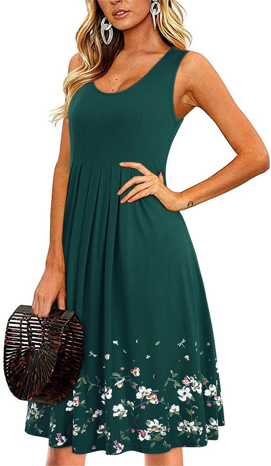 KILIG Womens Summer Dresses 2025 Casual Pleated Floral A-line Tank Sundress Beach Vacation Cruise Outfits