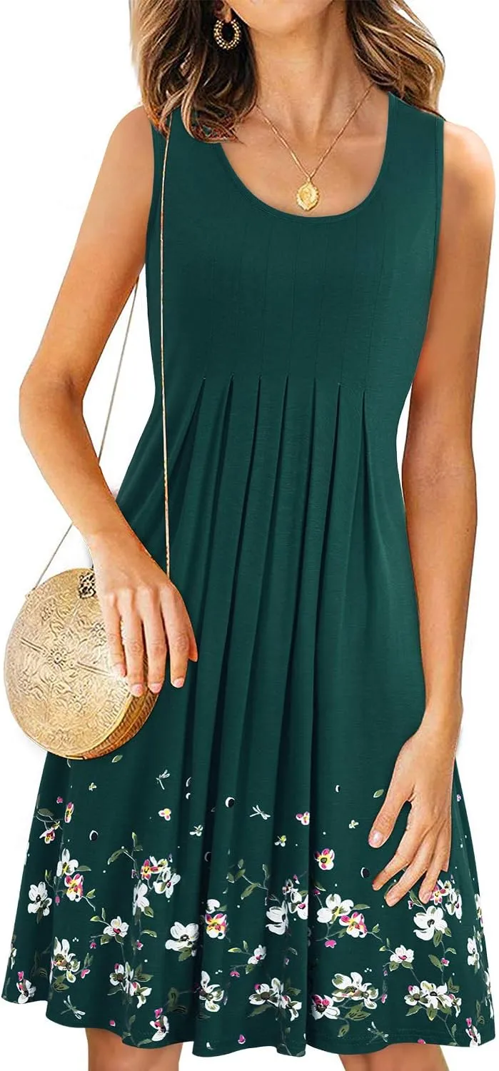 KILIG Womens Summer Dresses 2025 Casual Pleated Floral A-line Tank Sundress Beach Vacation Cruise Outfits
