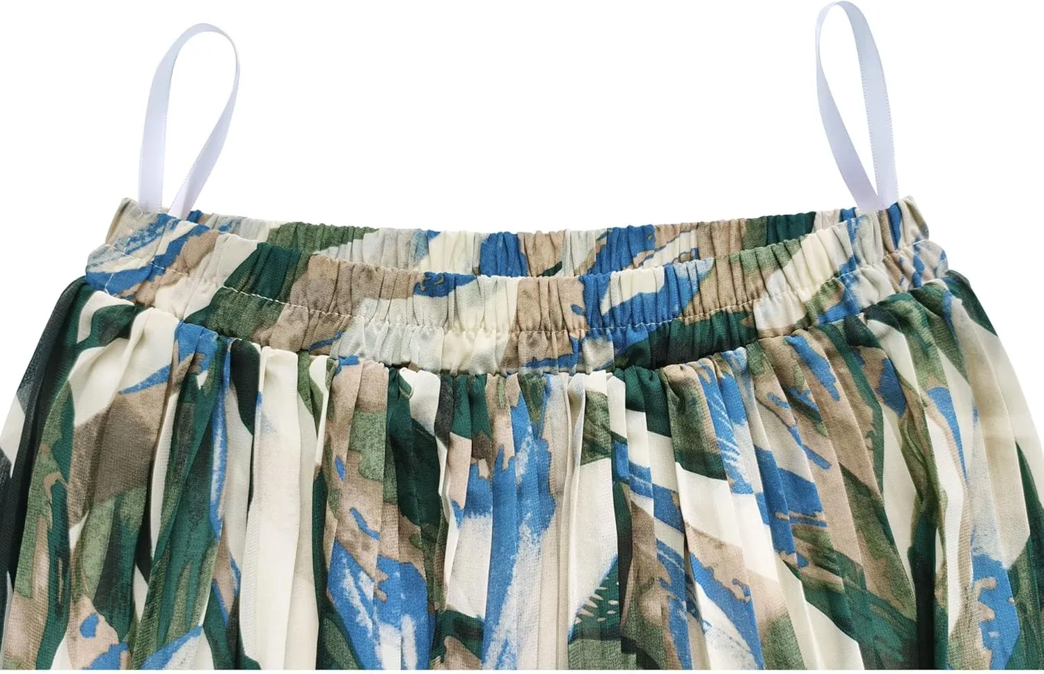 Kingfancy Women's Pleated Skirt Chiffon Elastic Waist A-Line Midi Length Skirt