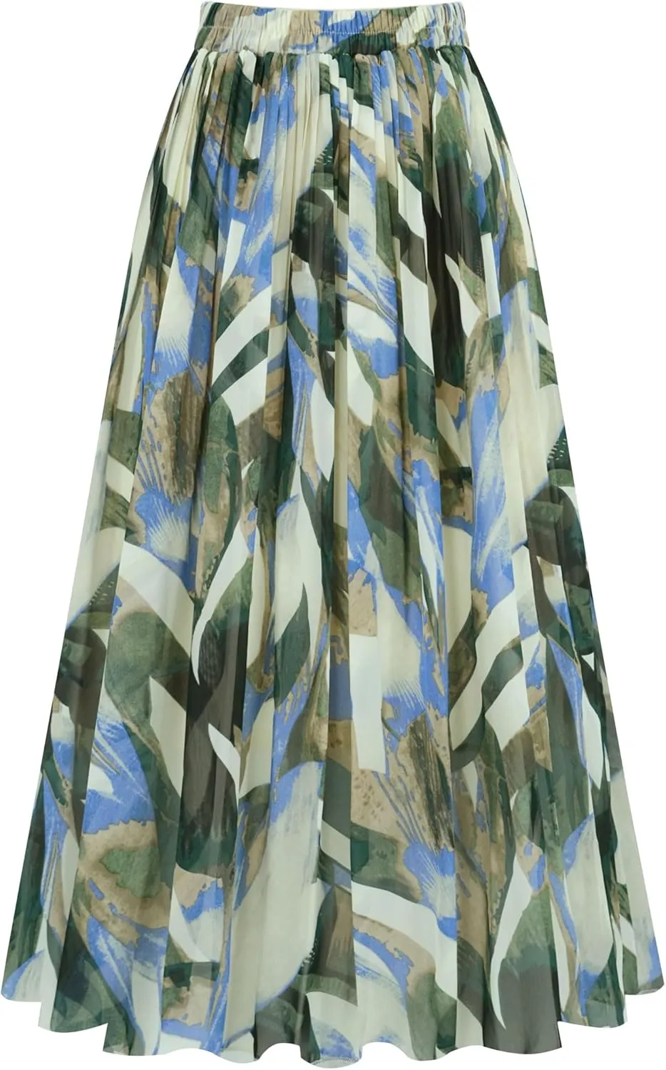 Kingfancy Women's Pleated Skirt Chiffon Elastic Waist A-Line Midi Length Skirt