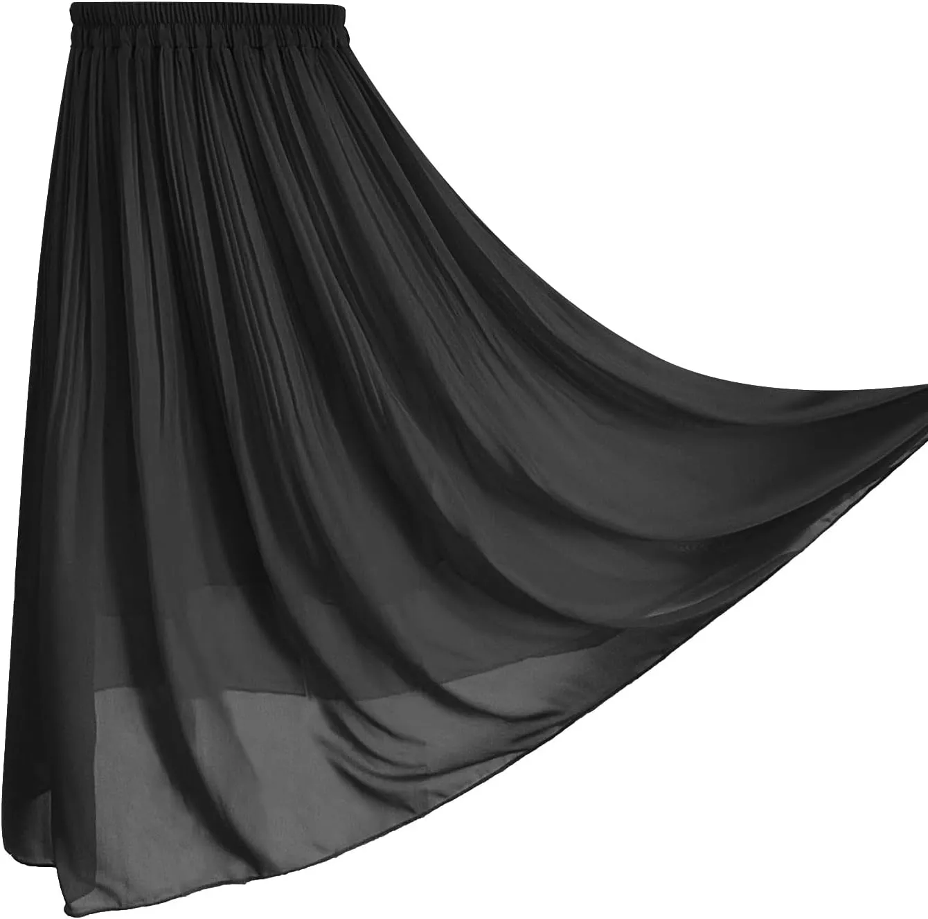 Kingfancy Women's Pleated Skirt Chiffon Elastic Waist A-Line Midi Length Skirt