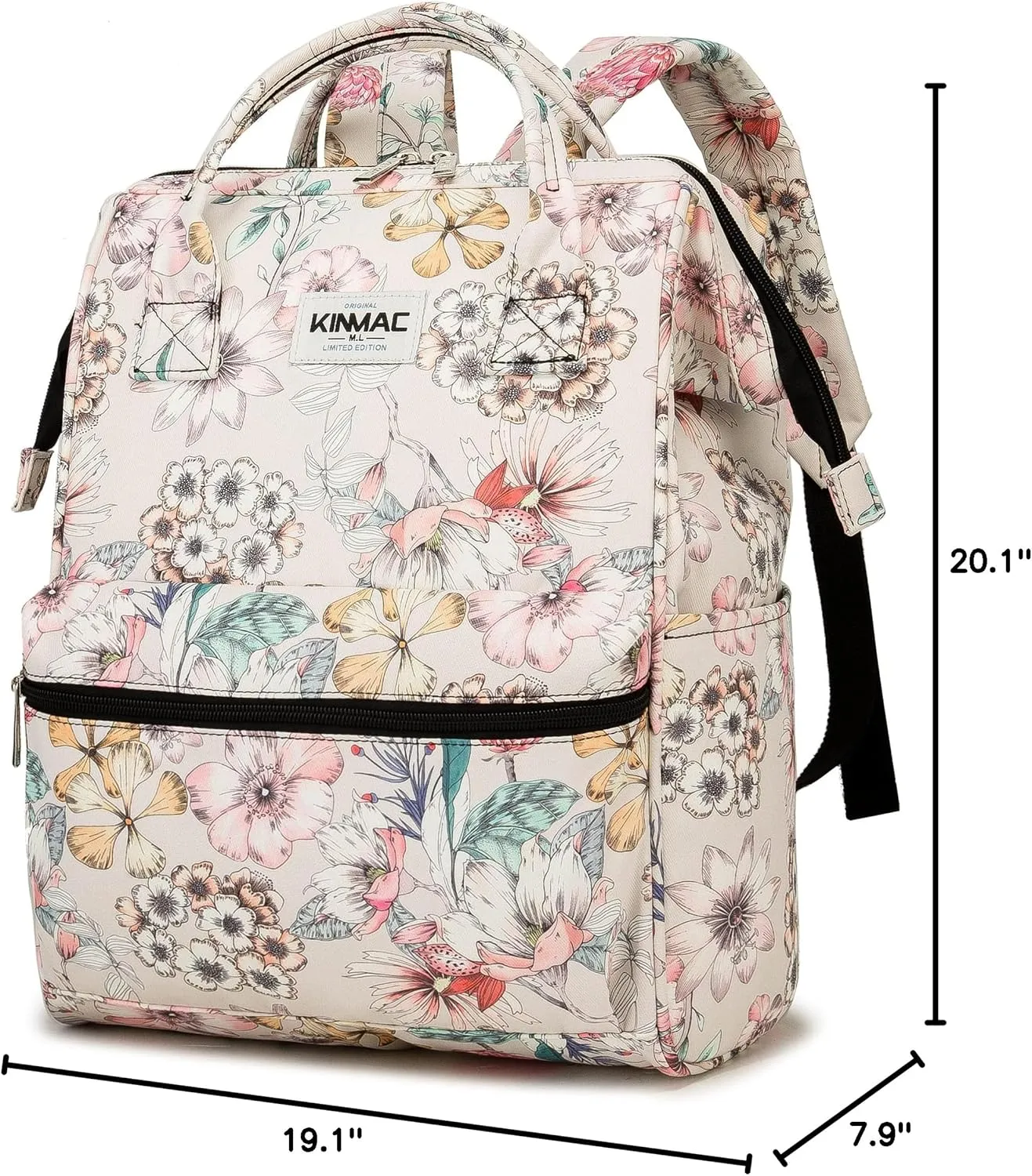 Kinmac Wide Open Style Laptop Backpack for Laptop Up to 15.6 Inch Men Women Travel Outdoor Backpack (Floral)