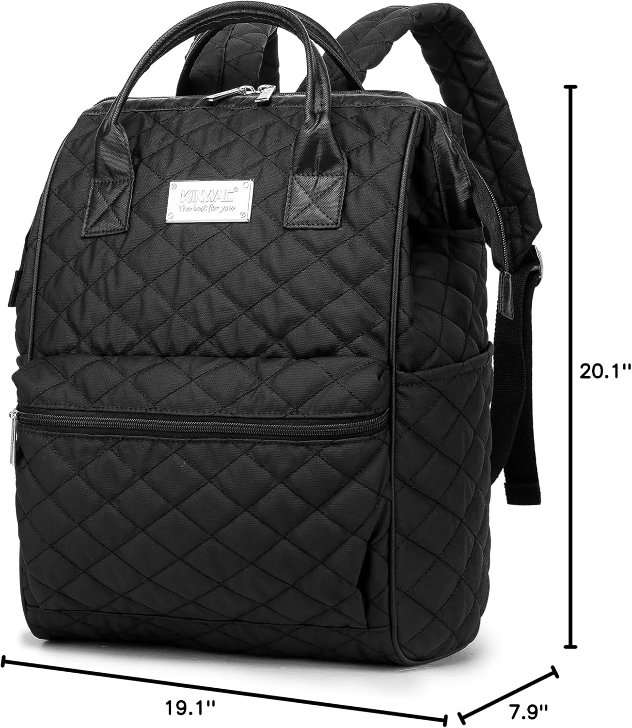 Kinmac Wide Open Style Laptop Backpack Travel Outdoor Backpack For Laptop Up to 15.6 Inch (Black Embroidery)