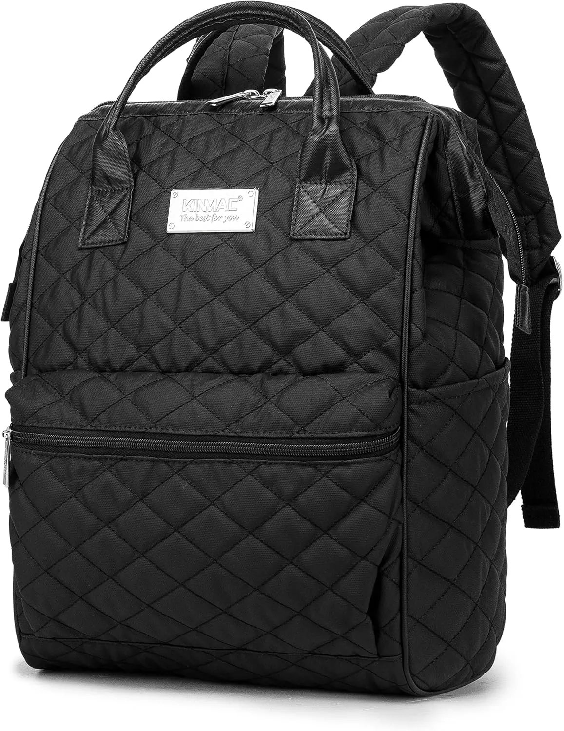 Kinmac Wide Open Style Laptop Backpack Travel Outdoor Backpack For Laptop Up to 15.6 Inch (Black Embroidery)