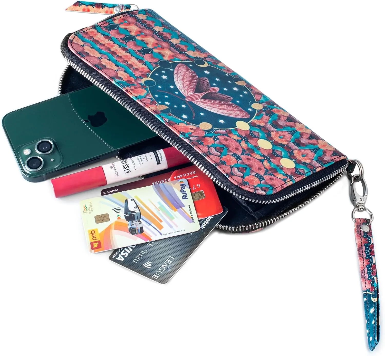 Leather Clutch Purse For Women,Slim Wristlet Handbag Zipper Closure,All Occasion Casual Party Clutch Multicompartment