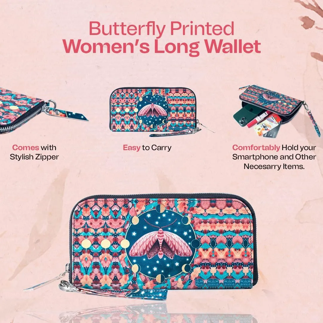 Leather Clutch Purse For Women,Slim Wristlet Handbag Zipper Closure,All Occasion Casual Party Clutch Multicompartment