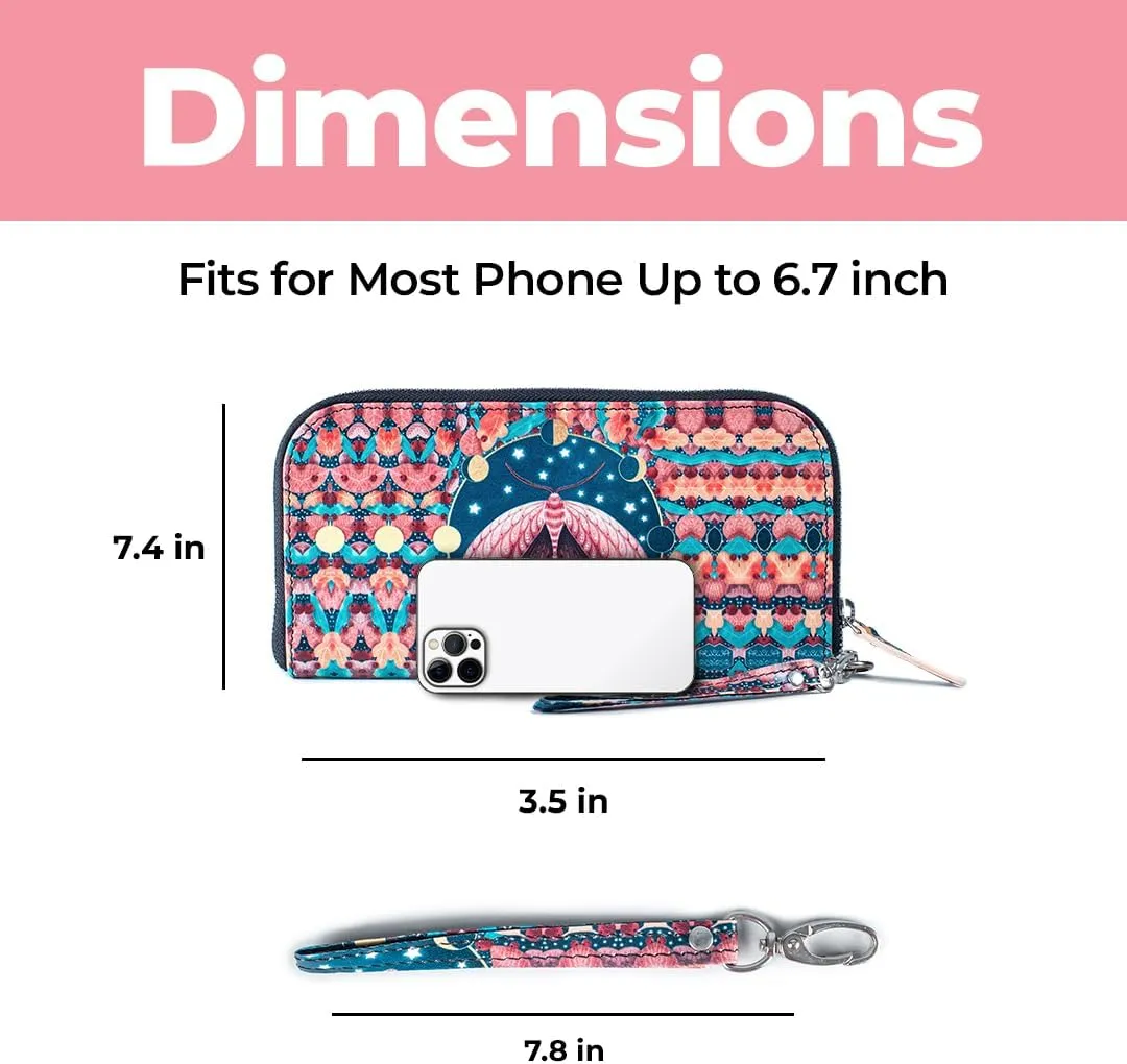 Leather Clutch Purse For Women,Slim Wristlet Handbag Zipper Closure,All Occasion Casual Party Clutch Multicompartment
