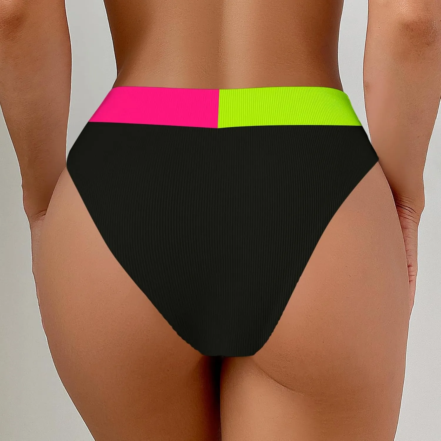Leoparts Women's V Cut High Waisted Bikini Bottom Ribbed High Cut Cheeky Swimsuit Bathing Suit Bottoms