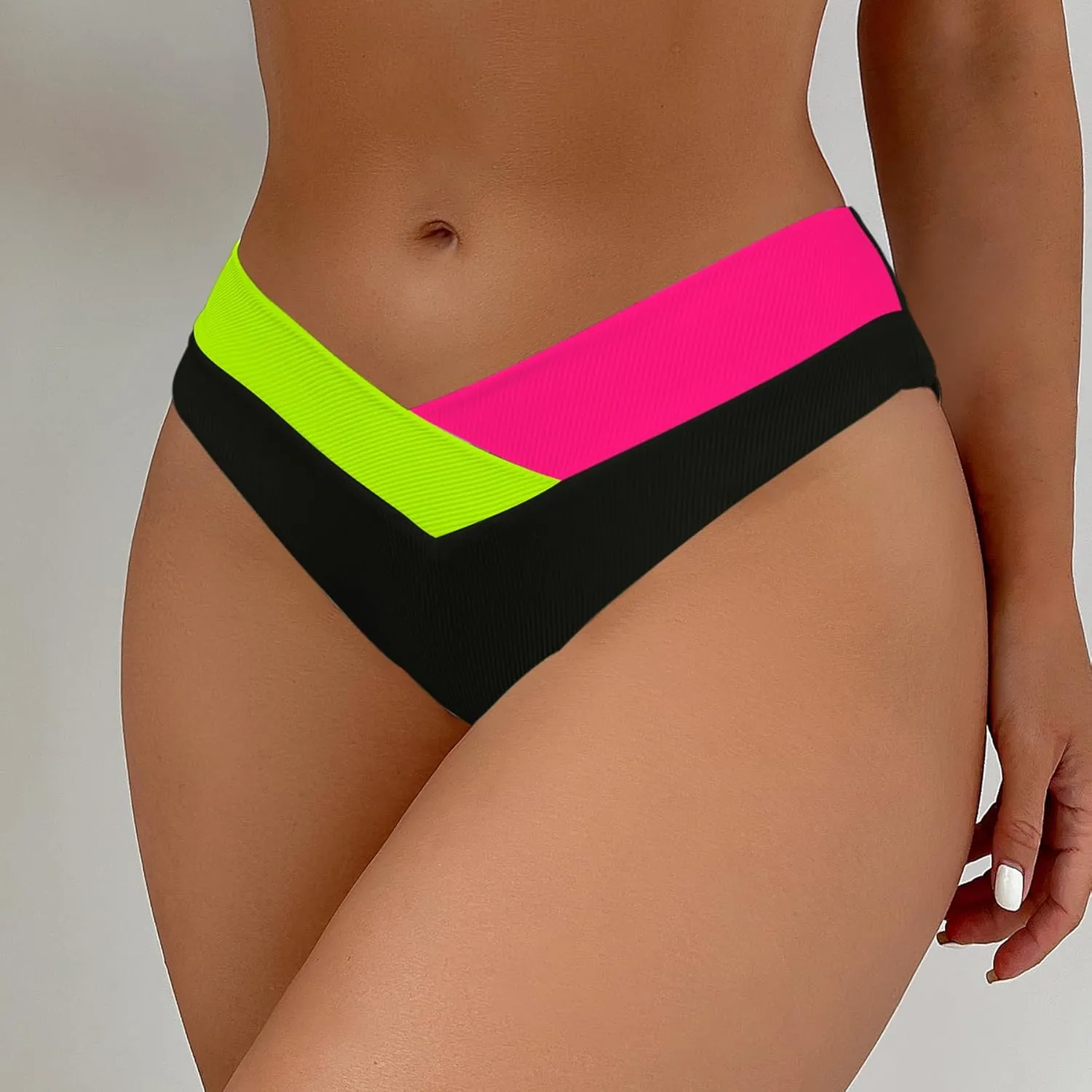 Leoparts Women's V Cut High Waisted Bikini Bottom Ribbed High Cut Cheeky Swimsuit Bathing Suit Bottoms