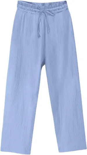 Linen Palazzo Pants for Women Cruise Lounge Wide Leg Pants Plus Size Garden Party Lightweight Resort Pants with Pockets