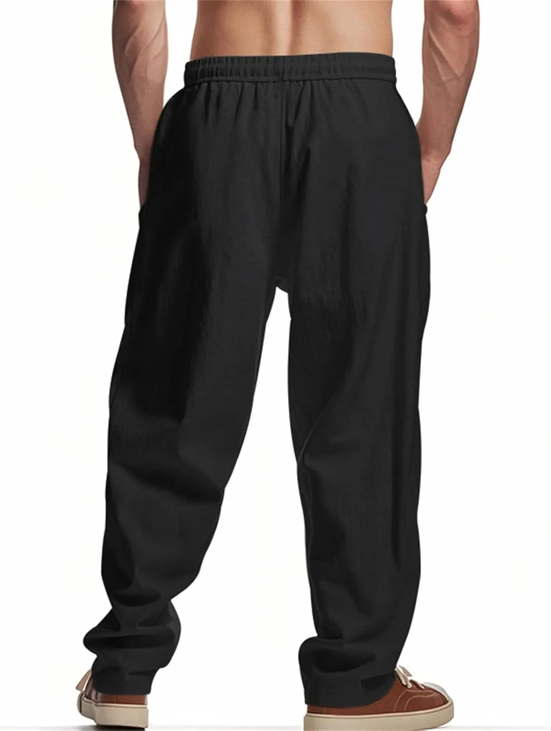 Linen Pants for Men Cotton Elastic Waist Drawstring Lightweight Loose fit Pant Vacation Casual Beach Baggy Trousers
