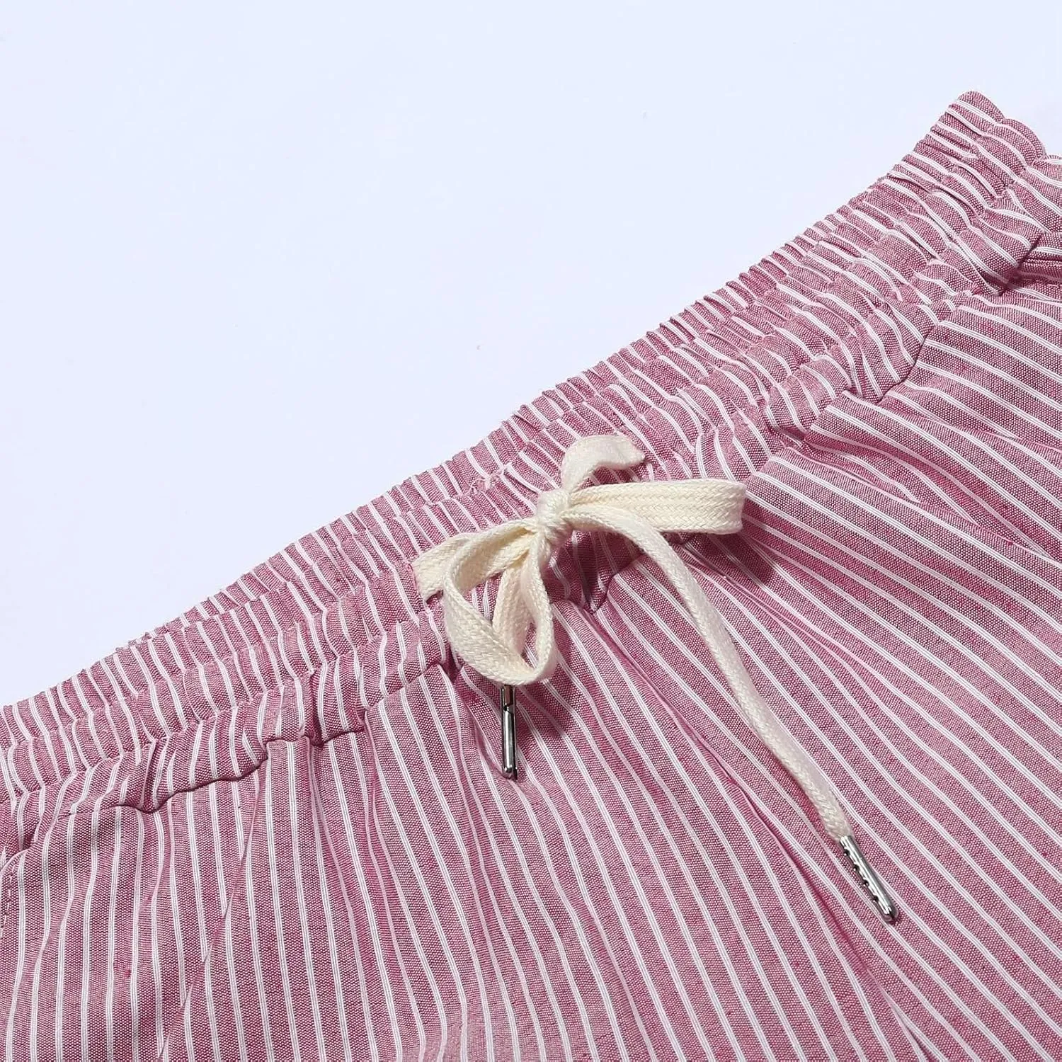 Linen Pants for Women 2025 Striped Drawstring Button Down Straight Wide Leg Trousers Casual Loose Baggy Ankle Pants