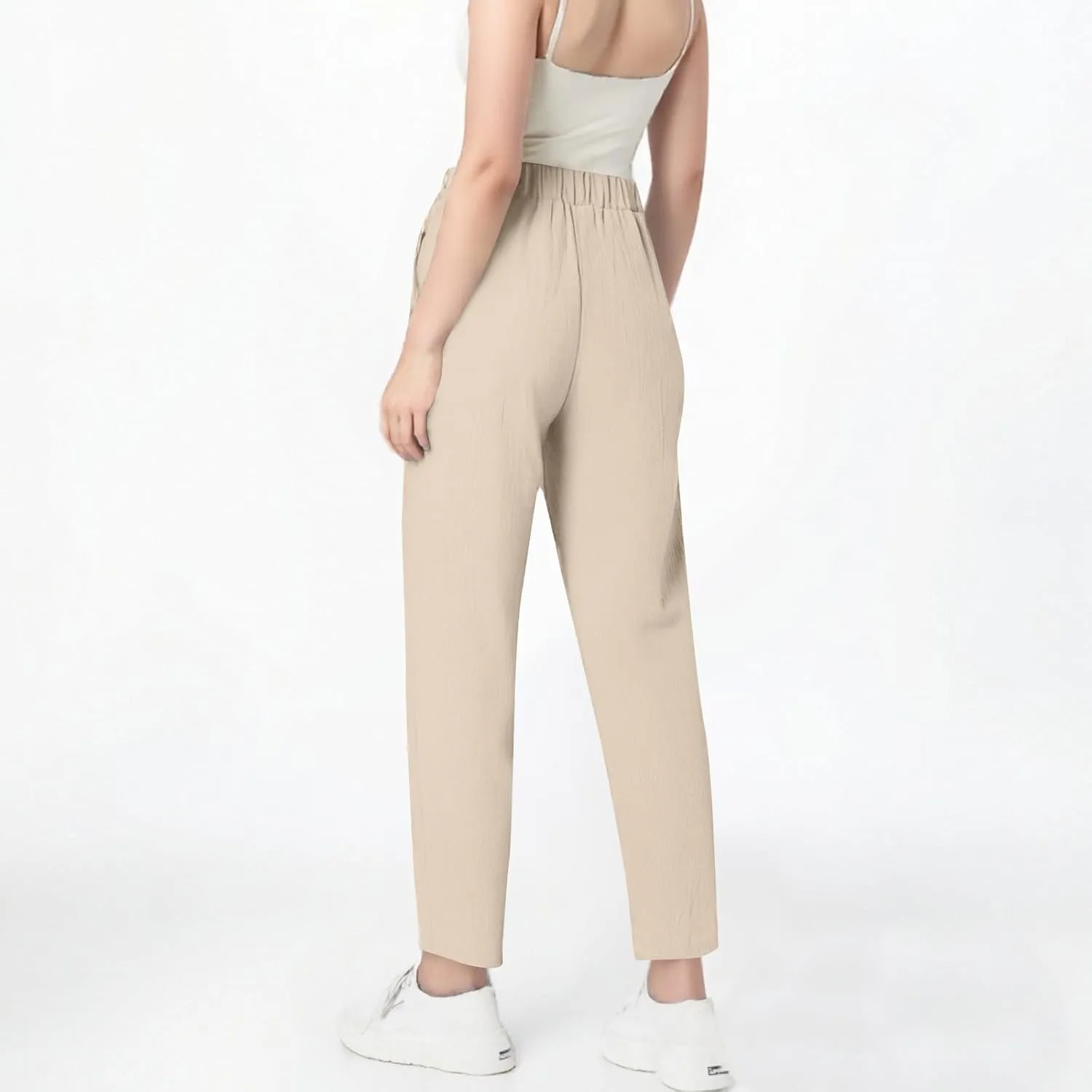 Linen Pants for Women 2025 Trendy High Waisted Wide Leg Trousers Striped Side Button Elastic Waist Summer Gauze Pants