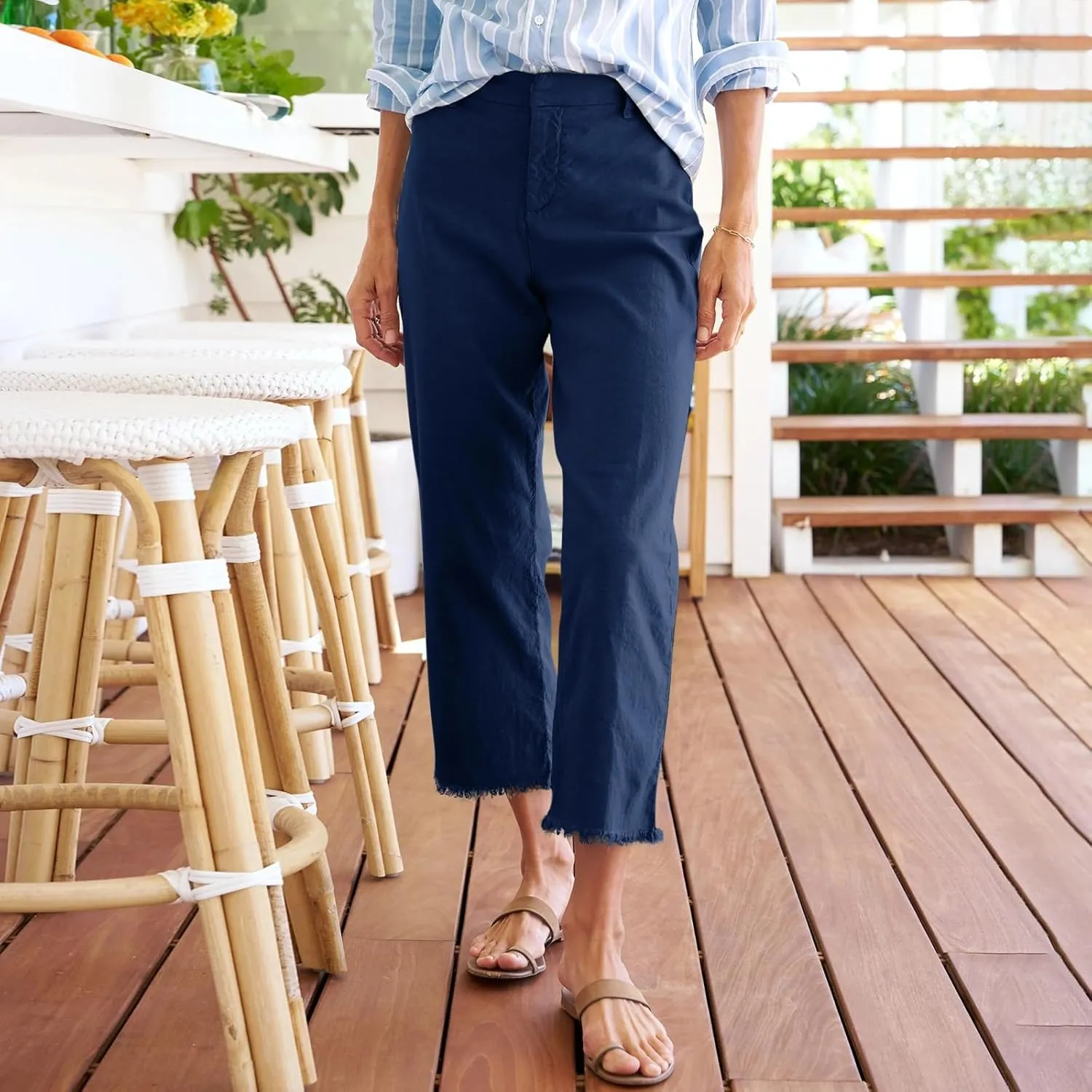 Linen Pants for Women, Casual Pants Linen Straight Leg Peasant Wide Plus