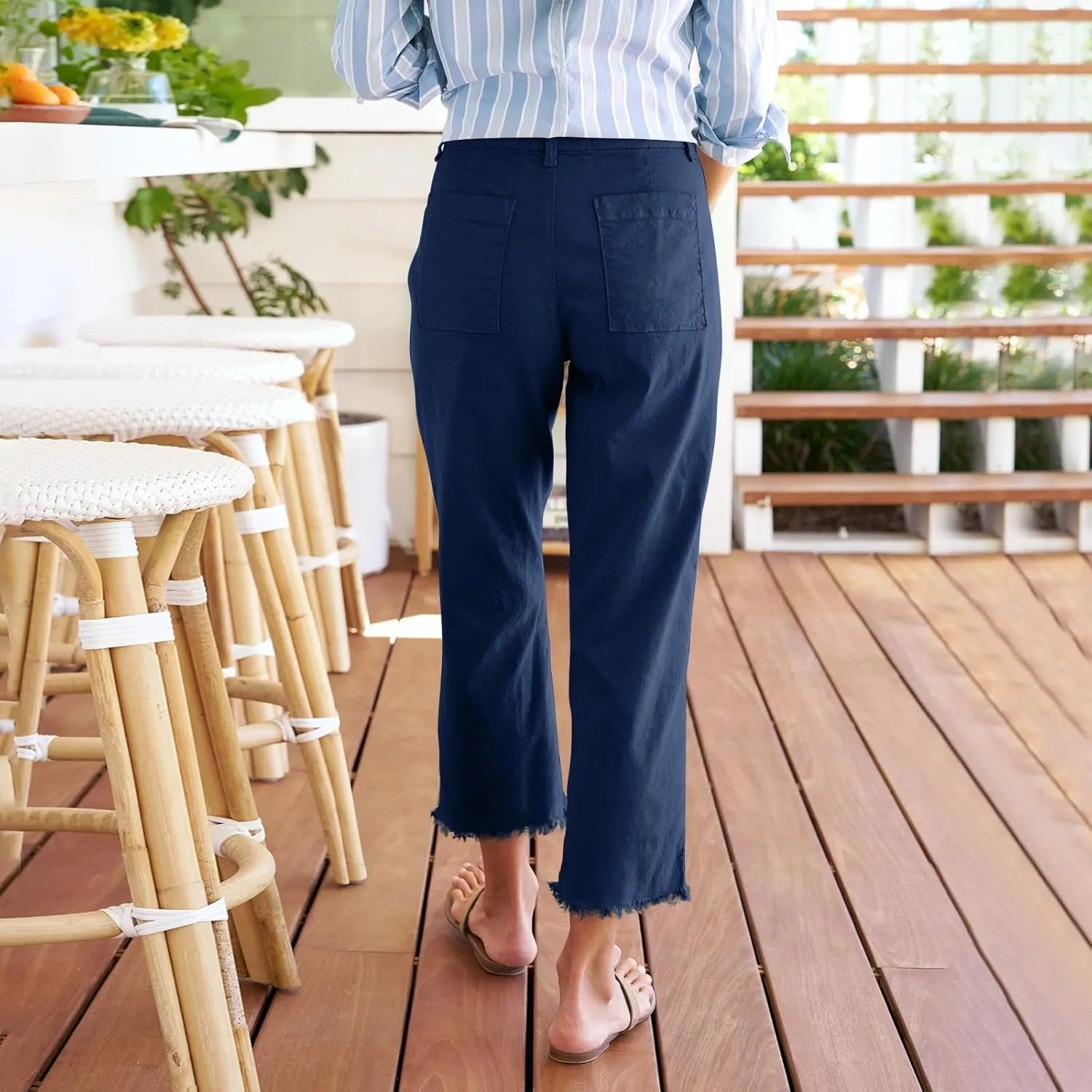 Linen Pants for Women, Casual Pants Linen Straight Leg Peasant Wide Plus
