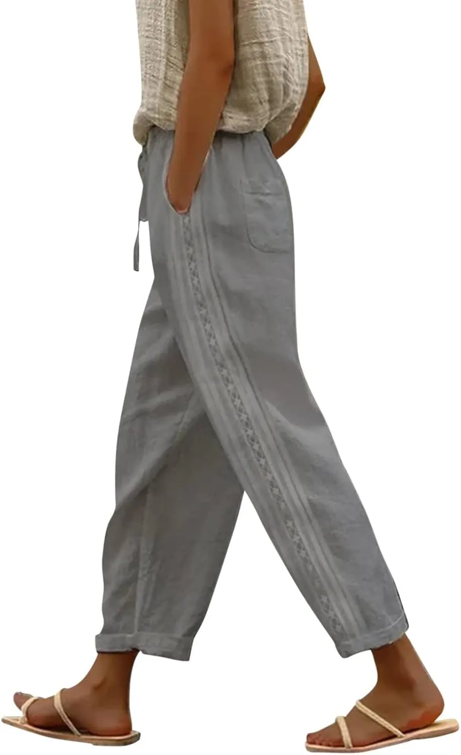 Linen Pants for Women, Casual Pants Peasant Straight Leg Linen Trendy Elastic